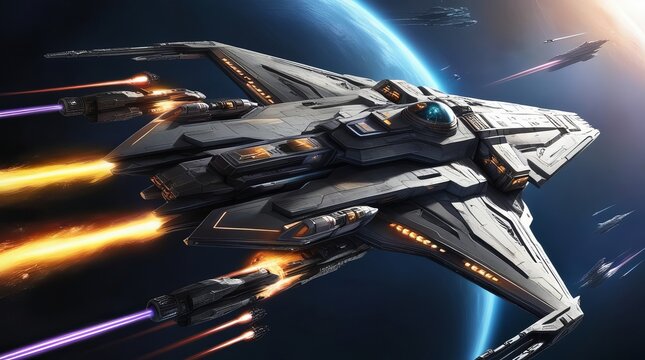 space ship in the space taking off ai generated