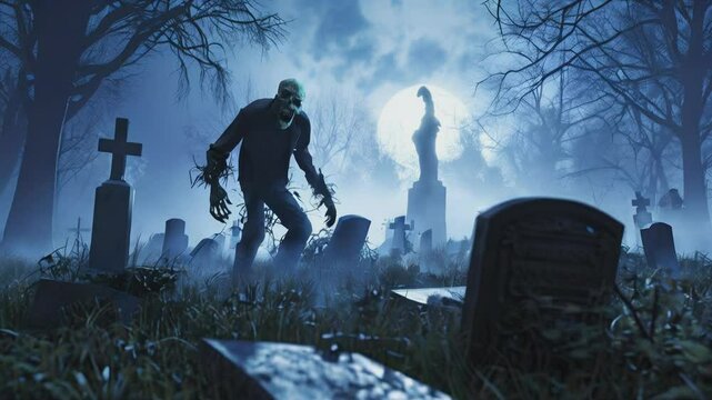 Scary Zombies with red eyes in the fog