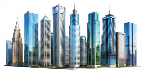 Futuristic Skyscraper Urban Skyline Abstract Cityscape Modern Architectural Design Transparent Metropolis Business Concept
