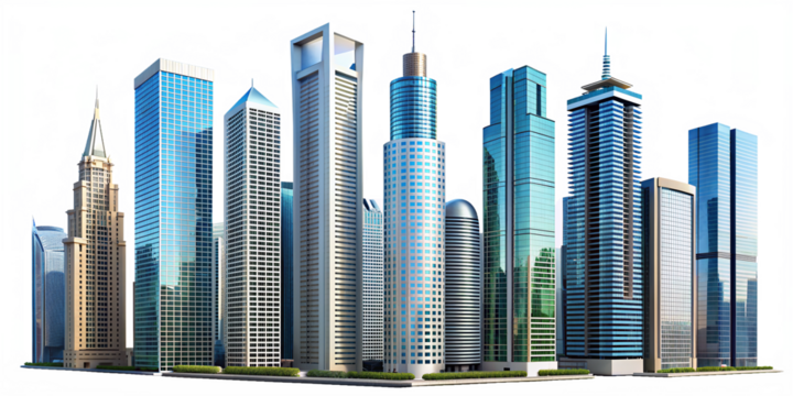 Futuristic Skyscraper Urban Skyline Abstract Cityscape Modern Architectural Design Transparent Metropolis Business Concept