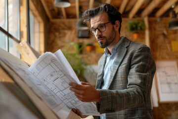 Obraz premium Businessman Evaluating Energy-Efficient Building Materials for Sustainable Construction Projects