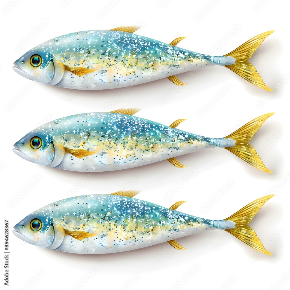 Wall mural three identical fish illustration on white background