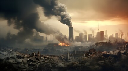 industrial chimneys foggy pollution UHD Wallpaper