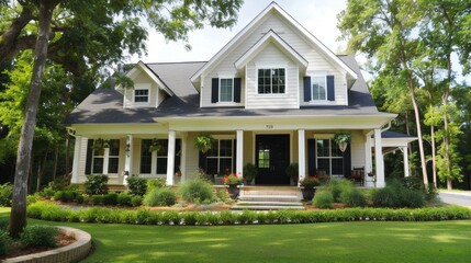 Beautiful House with Front Porch and Landscaping.