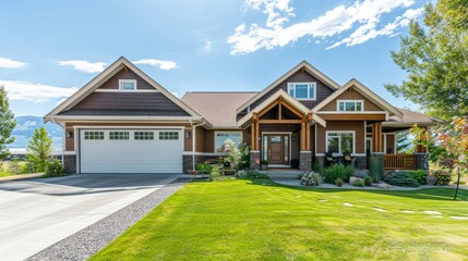 Modern House with Green Lawn and Blue Sky.