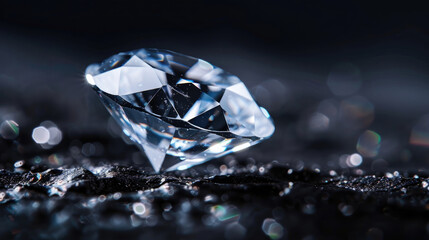 A single diamond shining brightly against the darkness, symbolizing its timeless beauty and value in jewelry design