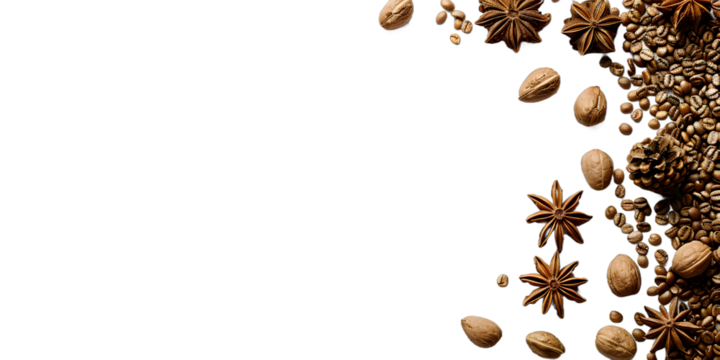 [Transparent Background PNG]coffee beans and spices on white background