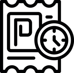Black and white icon of a parking ticket showing time limit with clock icon