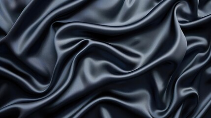 Fototapeta premium Elegant smooth black silk fabric with luxurious, soft folds creating a stylish and sophisticated texture for backgrounds and designs.