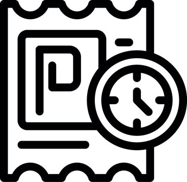 recommend clip art: Black and white icon of a parking ticket showing time limit with clock icon