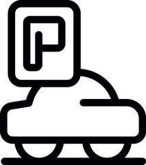 Line icon of a car with parking sign indicating available parking space