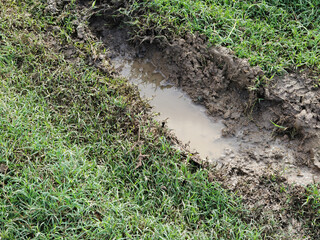 wheel track on the ground after rain
