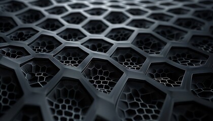 Naklejka premium Abstract geometric shapes like circles and hexagons in a seamless 3D pattern with a futuristic metal texture