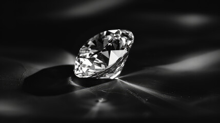 A single diamond shining brightly against the darkness, symbolizing its timeless beauty and value in jewelry design