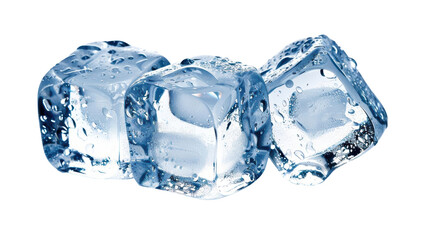 Obraz premium Three ice cubes are shown on a white background