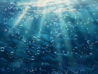 air bubbles rising from the ocean's surface, creating an underwater effect with sunlight filtering through