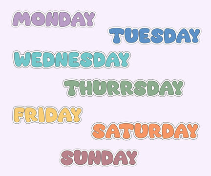 Stickers days of the week fun colored letters stickers for notebook design diaries schedules diaries and more vector illustration vector illustration
