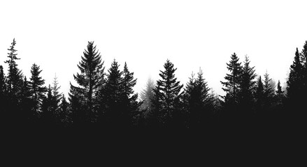 PNG Misty forest silhouette with trees