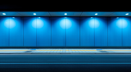 Obraz premium Empty urban platform with blue illuminated background.