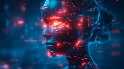 AI Revolution Concept with Digital Keywords and Futuristic Blue Background Symbolizing Breakthrough in Technology and Innovation