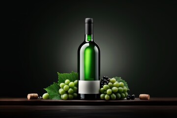 Obraz premium Bottle of Wine with Grapes and Corks