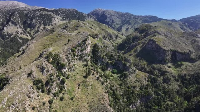 Aerial view of Lakki village in the foothills of the Lefka Ori, Crete, Greek Islands, Greece