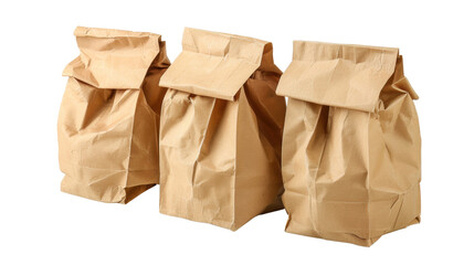 Three brown paper bags are stacked on top of each other