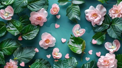 Fototapeta premium Floral Arrangement with Pink Flowers and Hearts