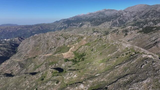 Aerial view of Lakki village in the foothills of the Lefka Ori, Crete, Greek Islands, Greece