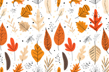 Obraz premium Abstract seamless pattern, autumn leaves, trees background in doodle style. Wallpaper, art decorate