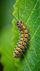 a close up of a cater cater on a leaf with a red a