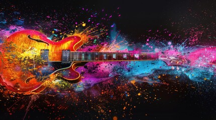 Obraz premium Electric Guitar with Colorful Splashes