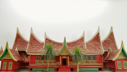 Obraz premium Miniature of Traditional Minangkabau House from Indonesia – Isolated on White Background