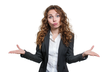 Woman shrugs,confused about something,PNG,transparent background,clipart.