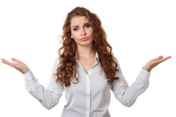 Woman shrugs,confused about something,PNG,transparent background,clipart.