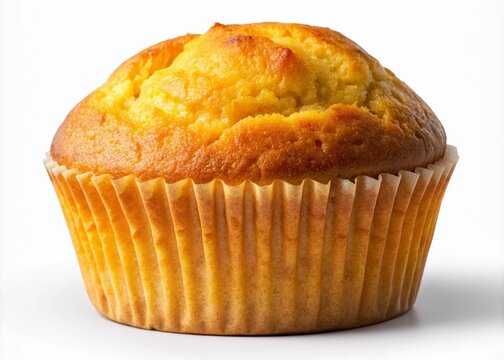 Freshly baked golden cornbread muffin with crispy edges and soft center, beautifully lit, isolated on a transparent background, perfect for culinary designs.