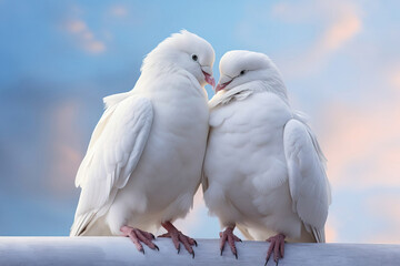 Lovebirds in the Sky: Romantic Doves Perched on a Branch for Valentine's Day.