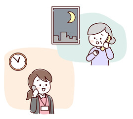 深夜に訪問看護ステーションへ電話する高齢者