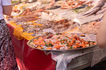 A seafood platter with shrimp mussels and other shellfish