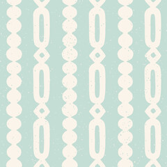 Pastel blue block print seamless pattern. Ornamental lines of abstract geometric shapes cutouts border linocut design.