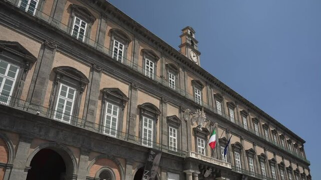 View of Royal Palace of Naples in Piazza del Plebiscito, UNESCO World Heritage Site, Naples, Campania, Italy