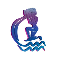 3D Neon Retro Icon -  zodiac sign Aquarius symbol