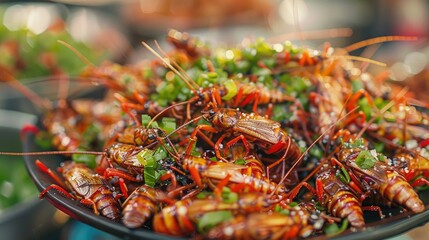 Delicious crispy fried insects with a salt sprinkle