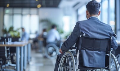 Obraz premium Close up hand Disabled businessman in wheelchair in office
