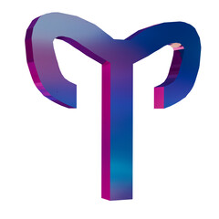 3D Neon Retro Icon -  zodiac sign Aries symbol