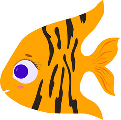 Cute underwater animal, aquarium fish angel. Ocean dweller or marine creature. Tropical ocean reef or home aquarium exotic fishes set, isolated on white background. Flat vector illustration