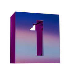 3D Neon Retro Icon -  Pixel number 1 symbol