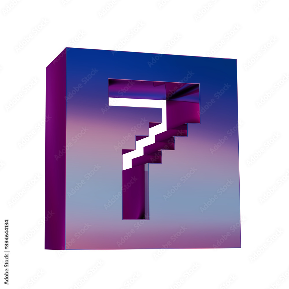 Poster 3D Neon Retro Icon -  Pixel number 7 symbol