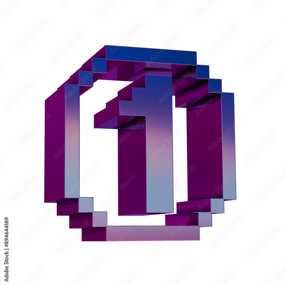 Poster 3d neon retro icon - pixel number 1 symbol