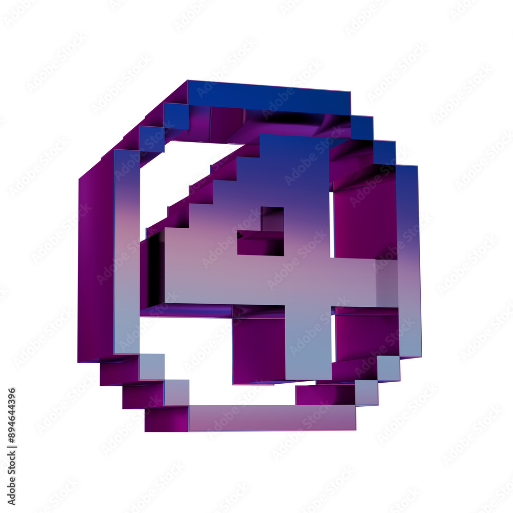 Poster 3d neon retro icon - pixel number 4 symbol